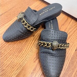 Kurt Geiger Black Studded Leather Mule with Chain Accent 38